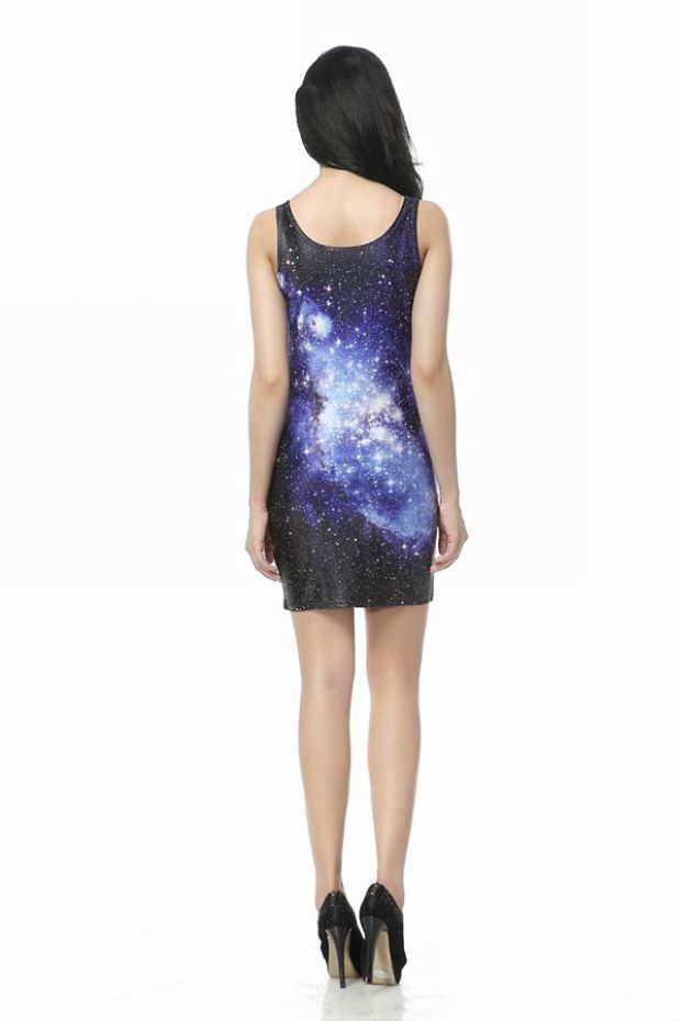 Galaxy Stars Printed Sleeveless Blue and Black Dress